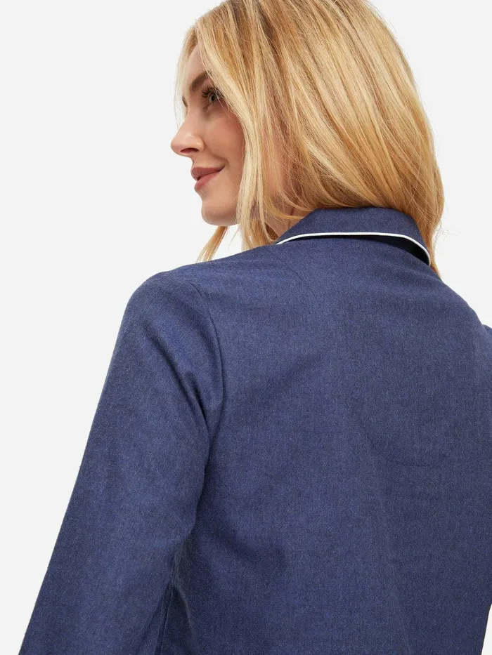 Derek Rose Pajamas Balmoral 3 Brushed Cotton Navy Women Cotton Pajamas