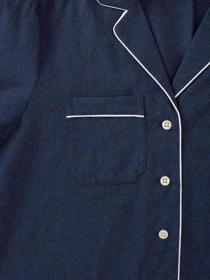 Derek Rose Pajamas Balmoral 3 Brushed Cotton Navy Women Cotton Pajamas