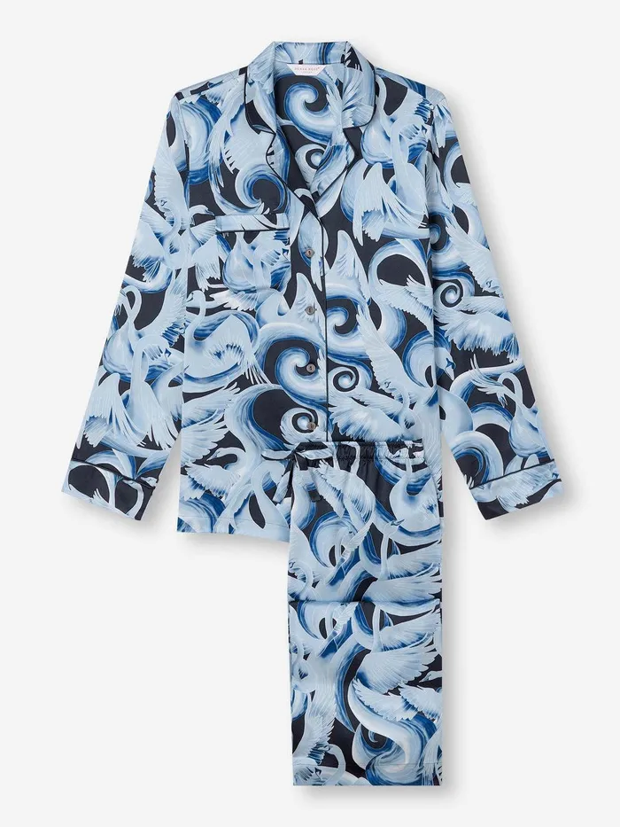 Derek Rose Pajamas Brindisi 104 Silk Satin Navy Women Long Pajamas