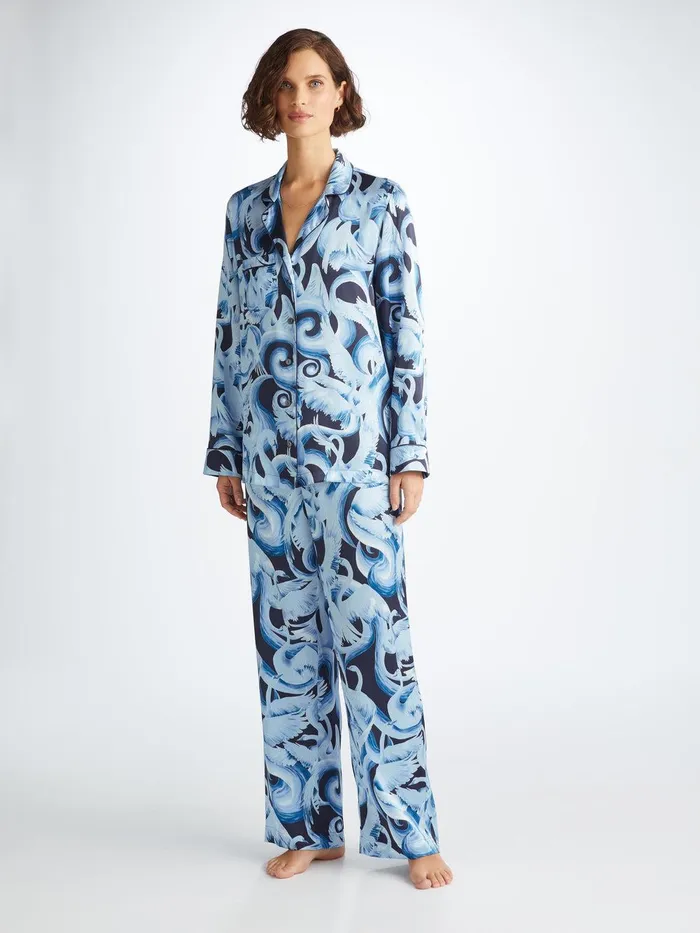 Derek Rose Pajamas Brindisi 104 Silk Satin Navy Women Long Pajamas