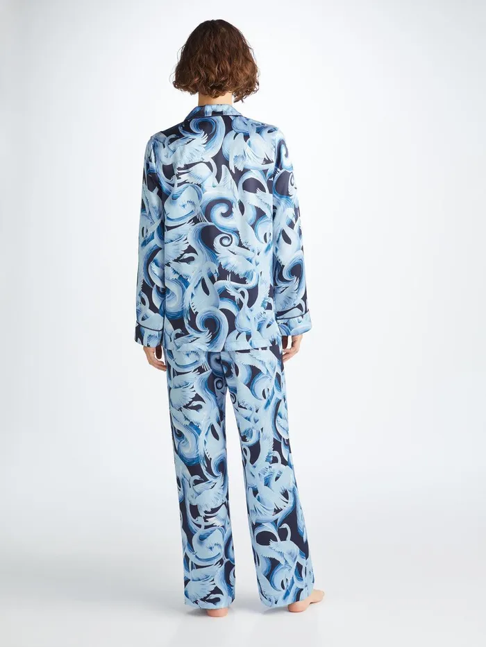 Derek Rose Pajamas Brindisi 104 Silk Satin Navy Women Long Pajamas