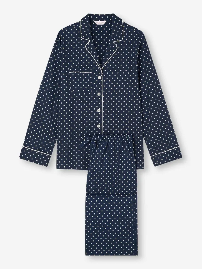 Derek Rose Pajamas Plaza 60 Cotton Batiste Navy Women Long Pajamas