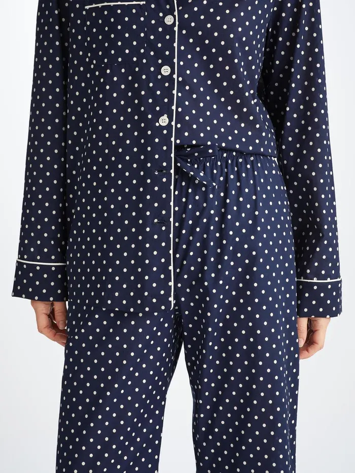 Derek Rose Pajamas Plaza 60 Cotton Batiste Navy Women Long Pajamas