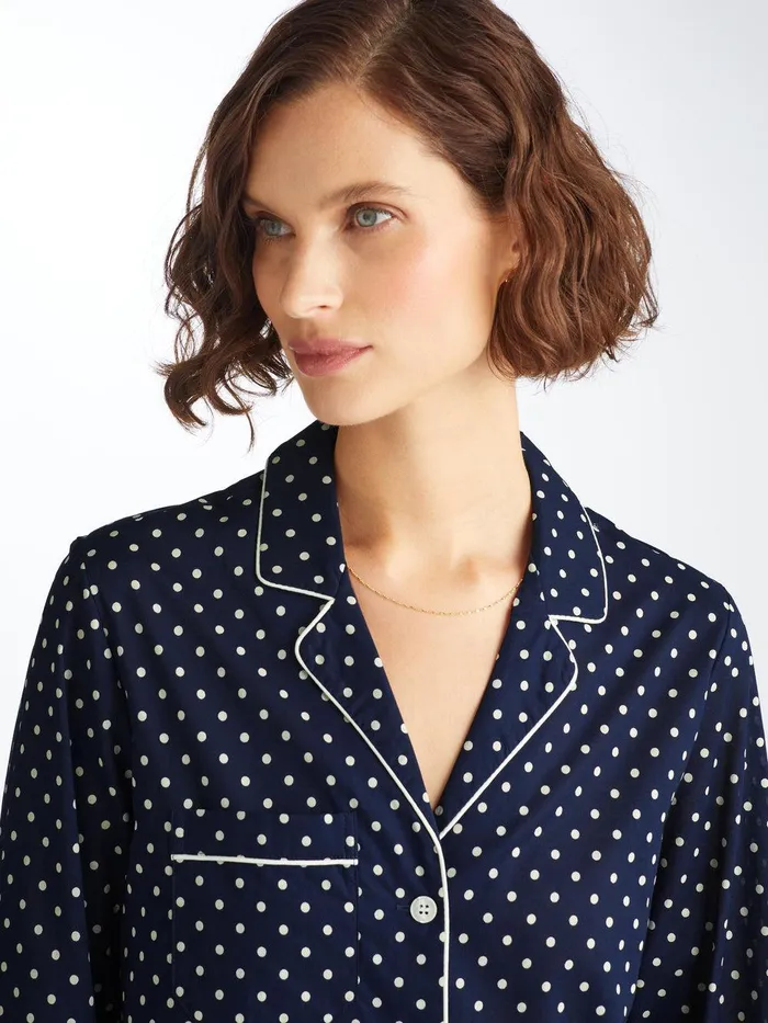 Derek Rose Pajamas Plaza 60 Cotton Batiste Navy Women Long Pajamas