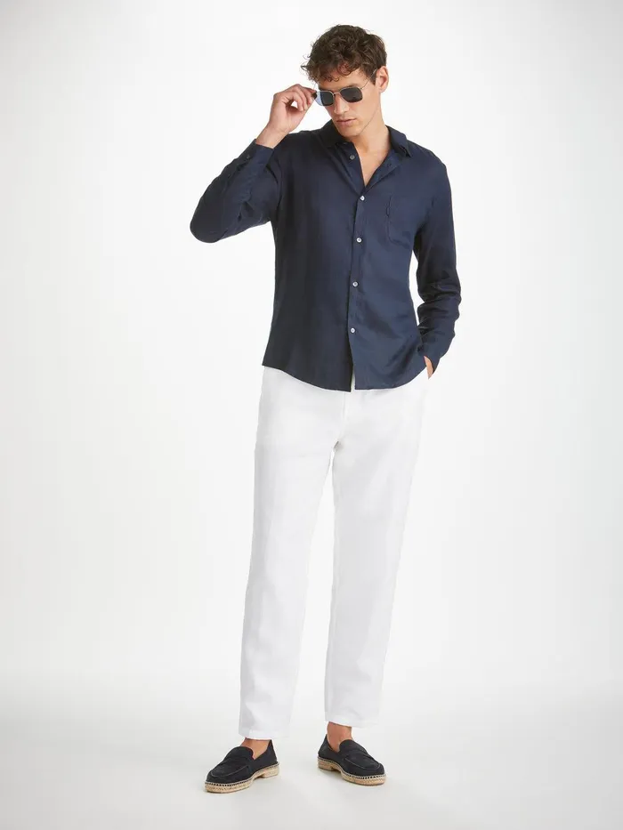 Derek Rose Pants Sydney Linen White Men Linen Pants