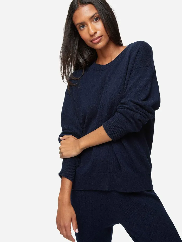 Derek Rose Relaxed Sweater Daphne Cashmere Navy Women Cashmere Sweaters