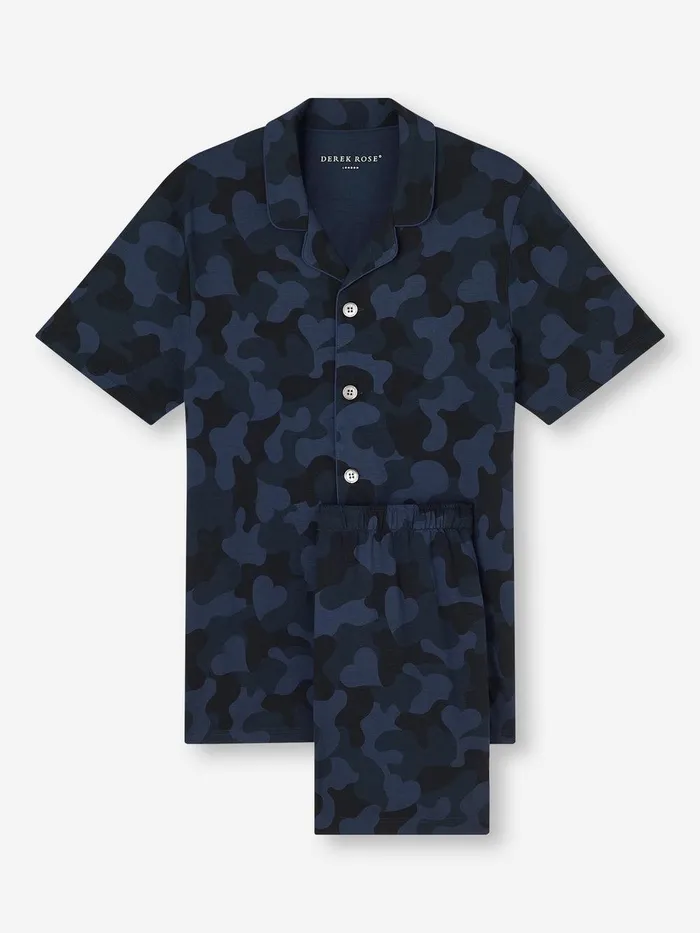 Derek Rose Short Pajamas London 11 Micro Modal Navy Men Jersey Pajamas