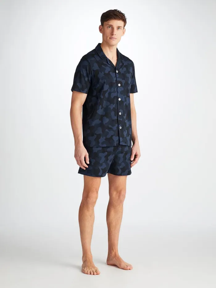 Derek Rose Short Pajamas London 11 Micro Modal Navy Men Jersey Pajamas