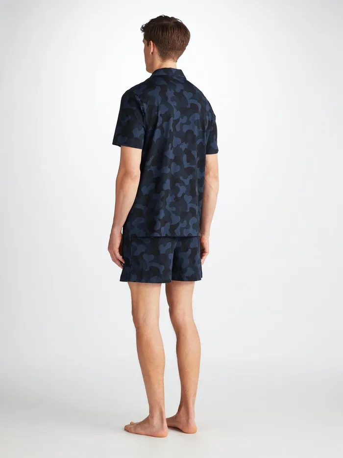 Derek Rose Short Pajamas London 11 Micro Modal Navy Men Jersey Pajamas