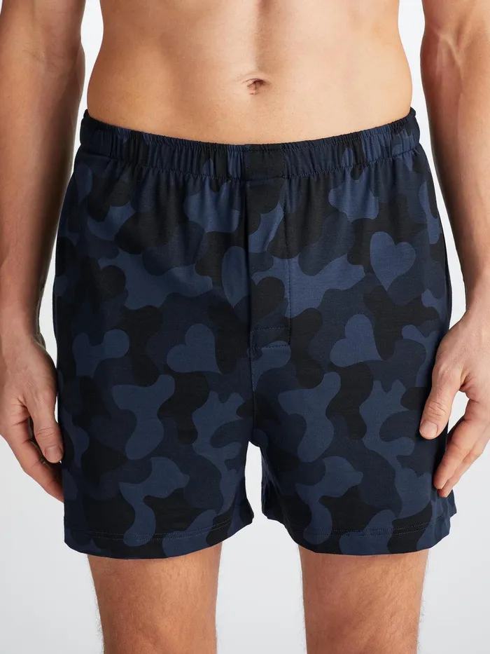 Derek Rose Short Pajamas London 11 Micro Modal Navy Men Jersey Pajamas
