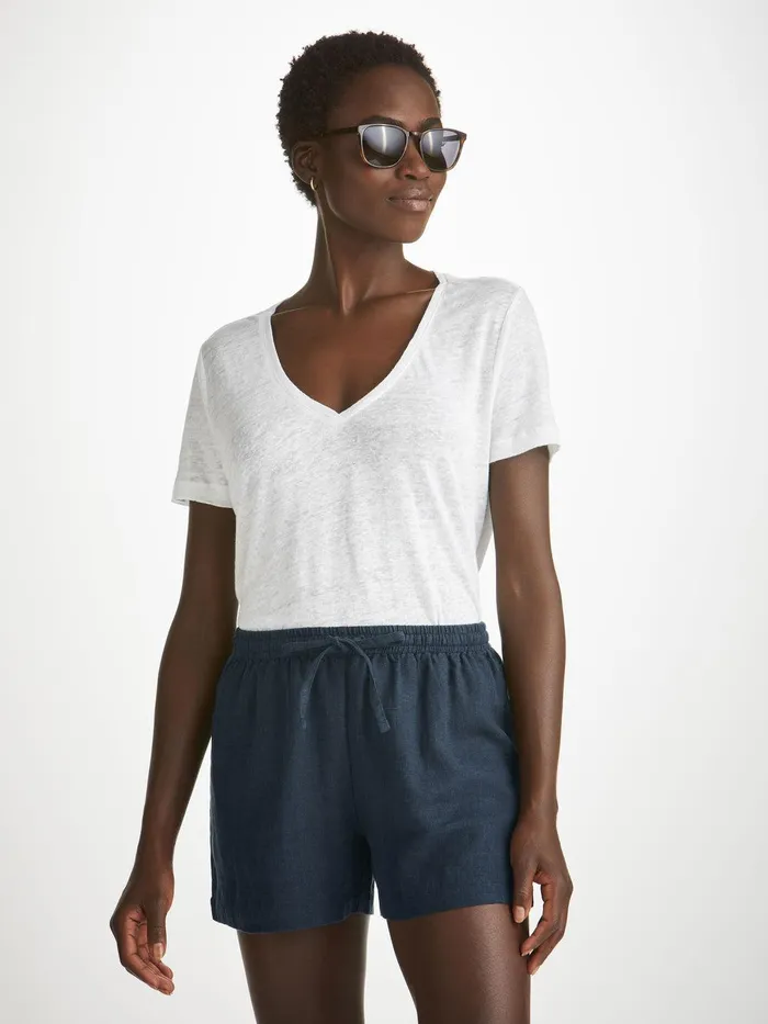 Derek Rose Shorts Vienna Linen Navy Women Casual Shorts