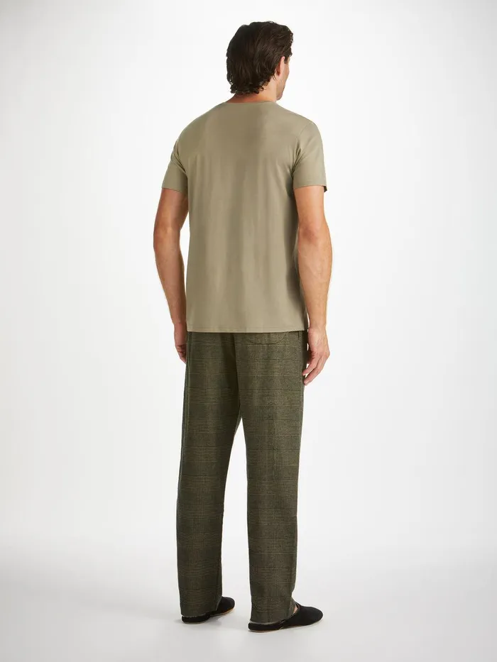 Derek Rose VNeck TShirt Basel Micro Modal Stretch Khaki Men Short Sleeve TShirts