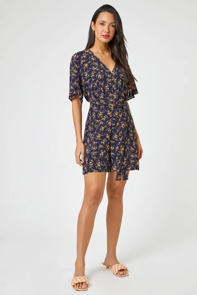 Ditsy Floral Print Playsuit Women Roman Dresses