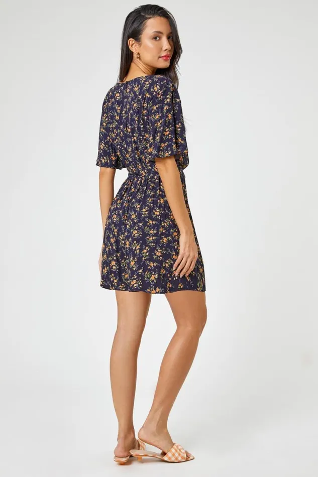 Ditsy Floral Print Playsuit Women Roman Dresses