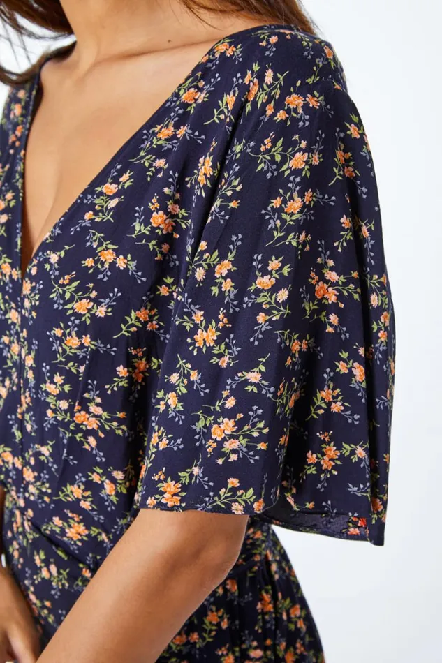 Ditsy Floral Print Playsuit Women Roman Dresses