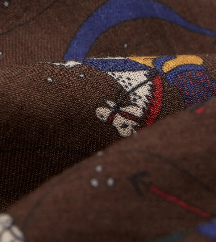 Drake039s Brown Mughal And Stars Print Wool Scarf Men Scarves