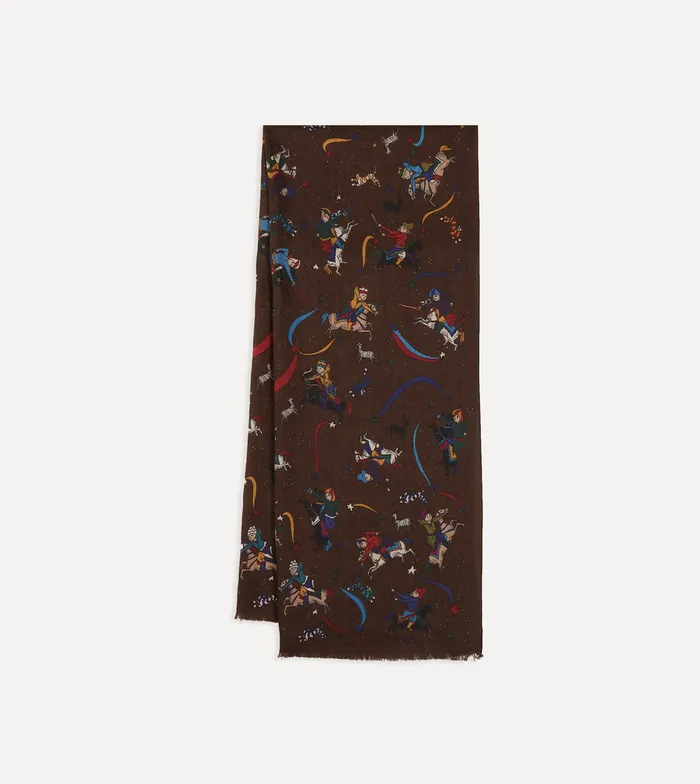 Drake039s Brown Mughal And Stars Print Wool Scarf Men Scarves