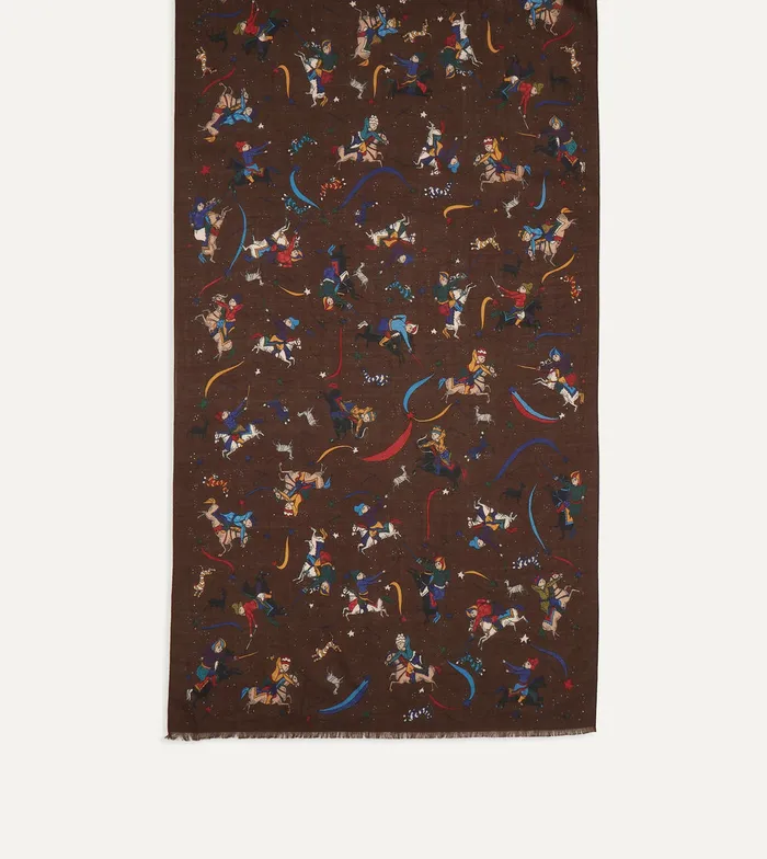 Drake039s Brown Mughal And Stars Print Wool Scarf Men Scarves