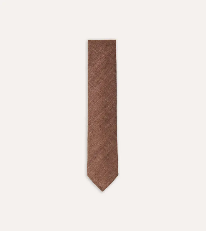 Drake039s Brown Tussah Hand Rolled Silk Tie Men Plain Ties