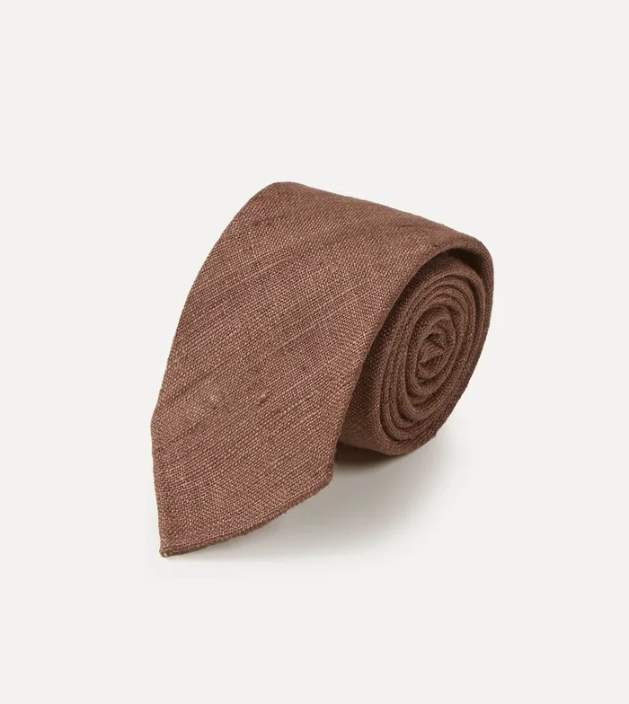 Drake039s Brown Tussah Hand Rolled Silk Tie Men Plain Ties