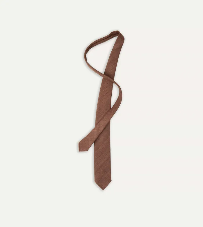 Drake039s Brown Tussah Hand Rolled Silk Tie Men Plain Ties