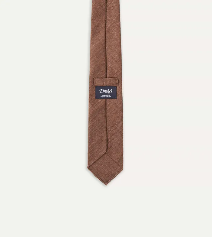 Drake039s Brown Tussah Hand Rolled Silk Tie Men Plain Ties