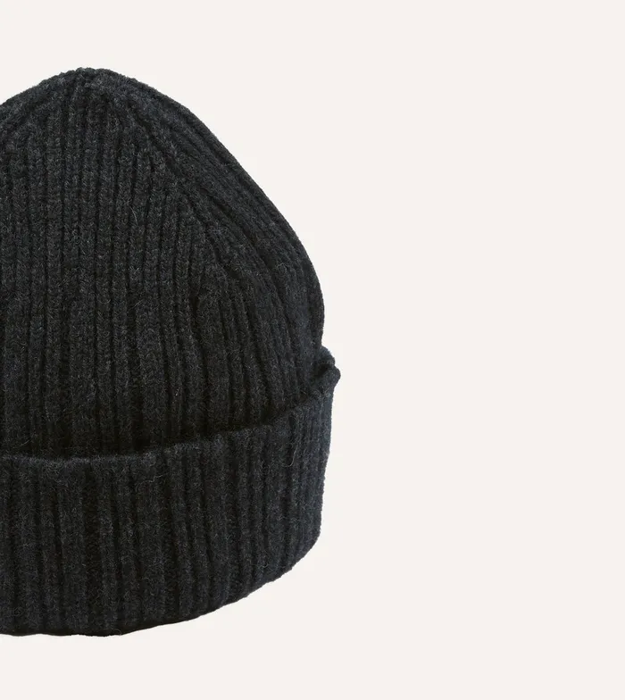 Drake039s Dark Grey Angora Lambswool Ribbed Knit Cap Men Hats