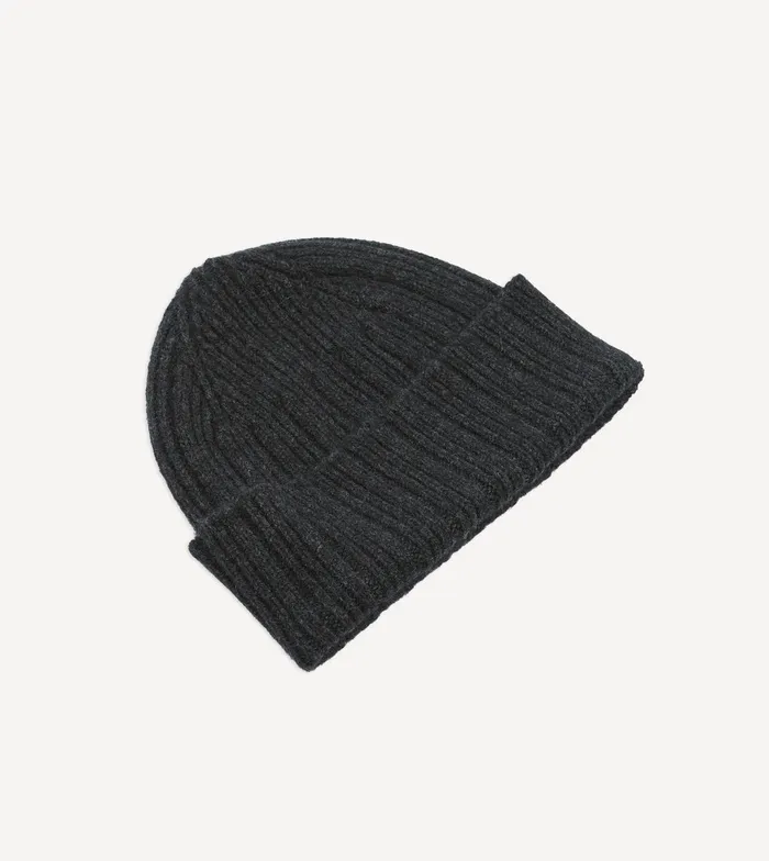 Drake039s Dark Grey Angora Lambswool Ribbed Knit Cap Men Hats