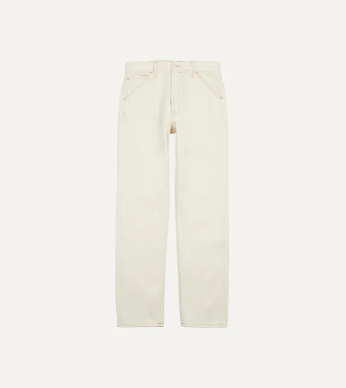 Drake039s Ecru 132oz Denim FivePocket Jeans Men Trousers
