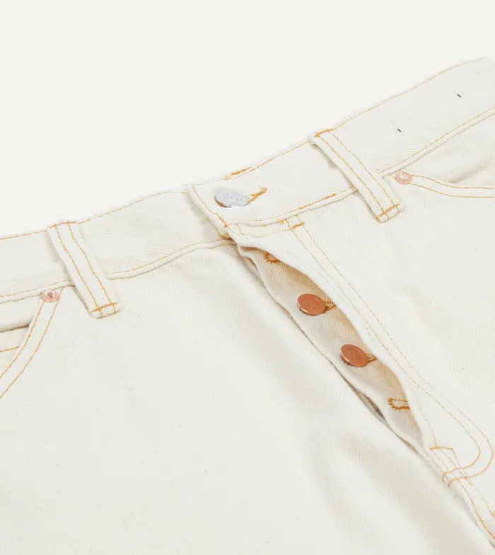 Drake039s Ecru 132oz Denim FivePocket Jeans Men Trousers