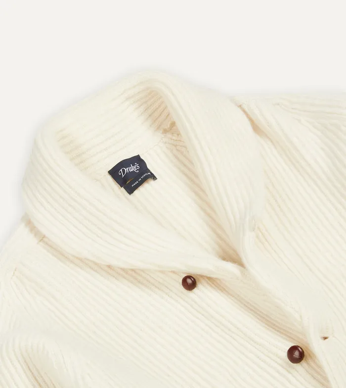 Drake039s Ecru Lambswool Shawl Collar Cardigan Men Knitwear