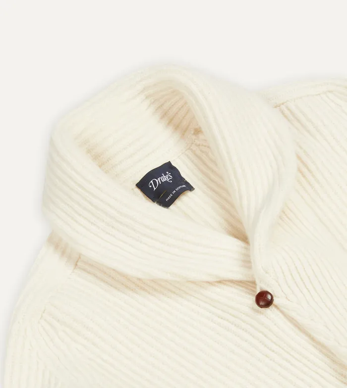 Drake039s Ecru Lambswool Shawl Collar Cardigan Men Knitwear