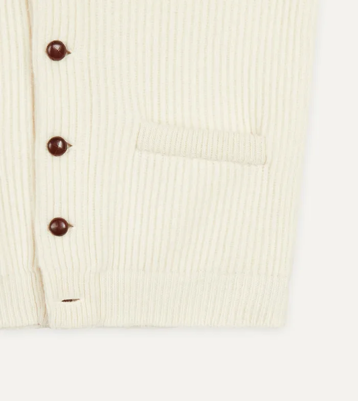 Drake039s Ecru Lambswool Shawl Collar Cardigan Men Knitwear