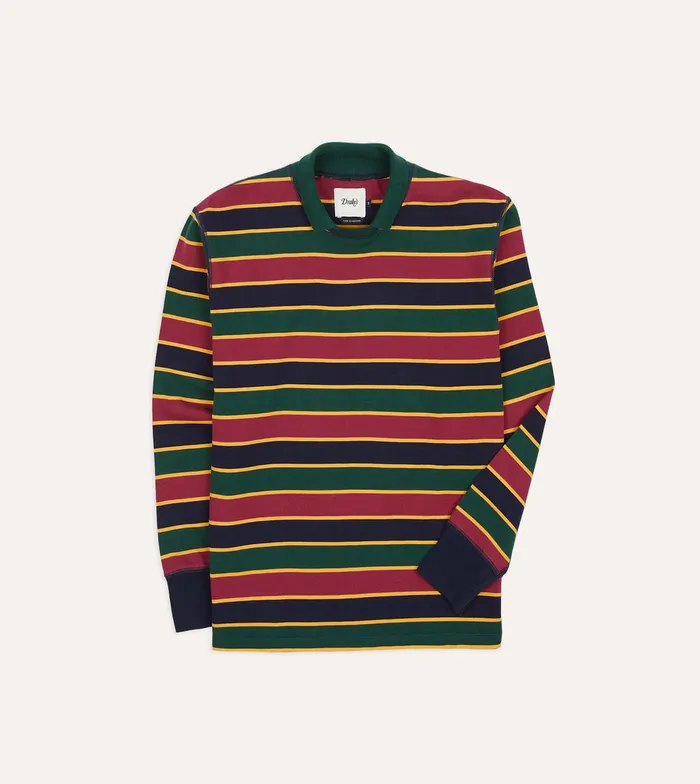 Drake039s Green And Red Stripe Mock Collar LongSleeve Jersey Men Polos and Sweatshirts Drake039s Green And Red Stripe Mock Collar LongSleeve Jersey Men Polos and Sweatshirts