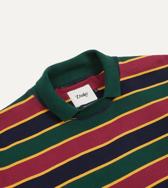 Drake039s Green And Red Stripe Mock Collar LongSleeve Jersey Men Polos and Sweatshirts