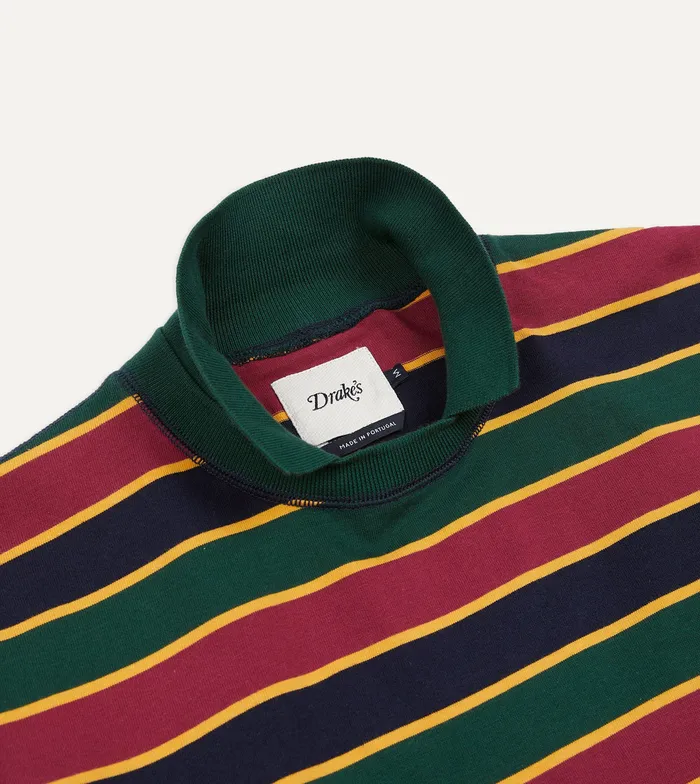 Drake039s Green And Red Stripe Mock Collar LongSleeve Jersey Men Polos and Sweatshirts