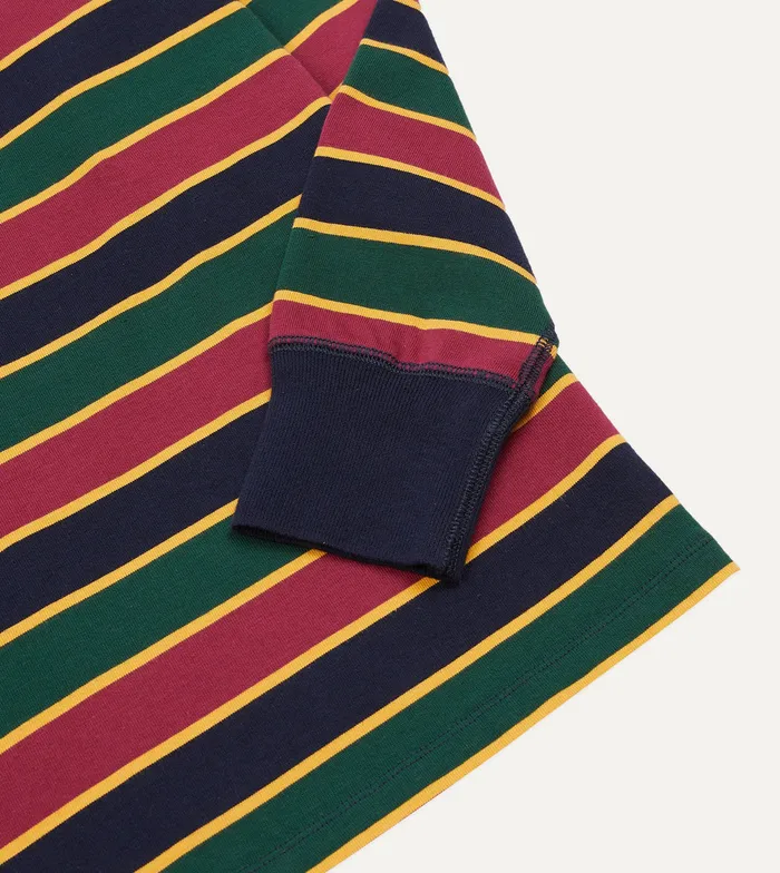 Drake039s Green And Red Stripe Mock Collar LongSleeve Jersey Men Polos and Sweatshirts