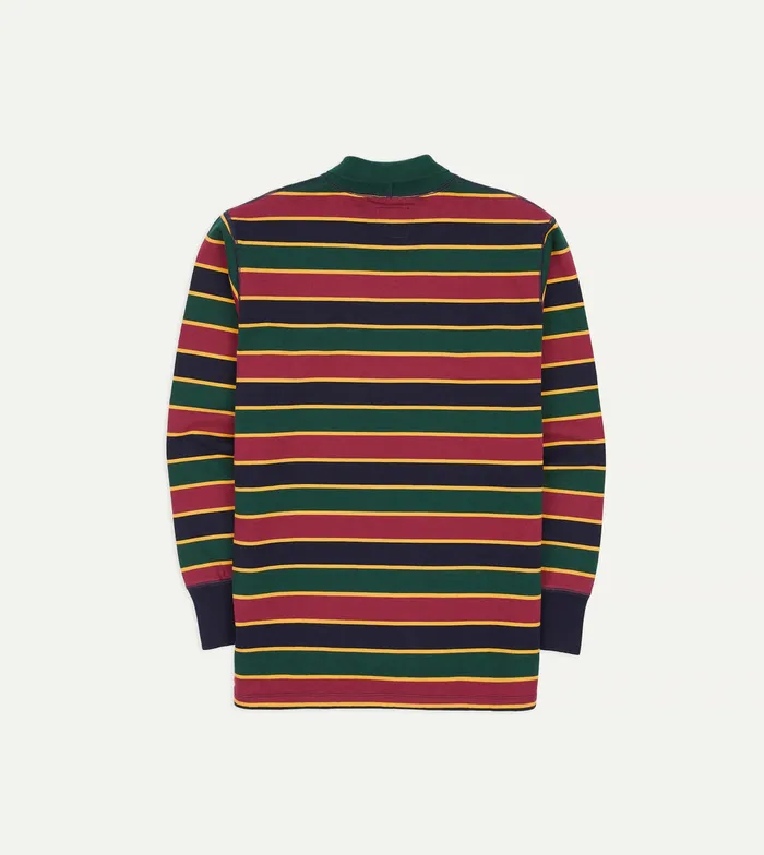 Drake039s Green And Red Stripe Mock Collar LongSleeve Jersey Men Polos and Sweatshirts