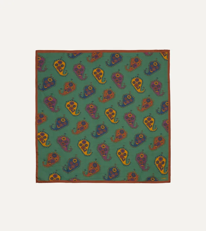 Drake039s Green Flower Paisley Print SilkCotton Bandana Men Bandanas