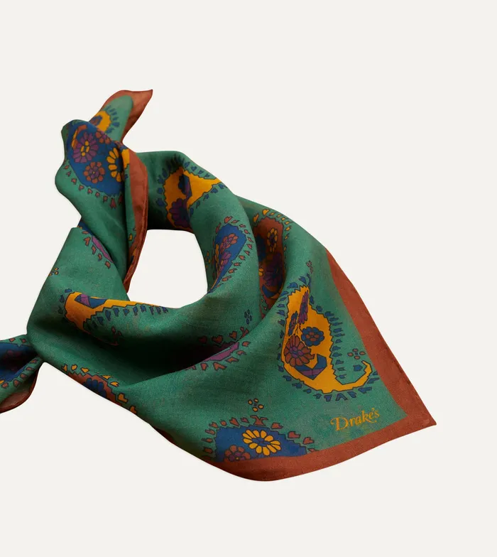 Drake039s Green Flower Paisley Print SilkCotton Bandana Men Bandanas