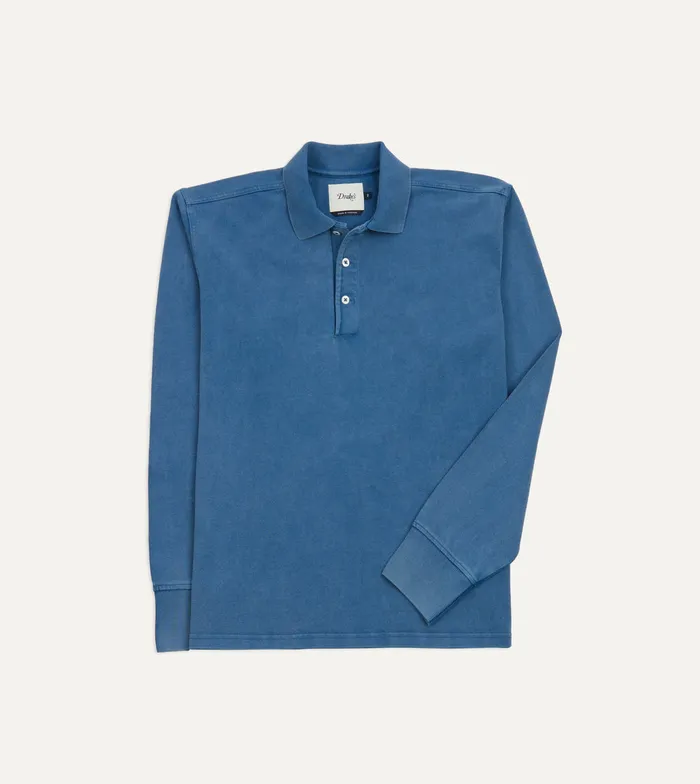 Drake039s Indigo Cotton Jersey LongSleeve Polo Shirt Men Polos and Sweatshirts Drake039s Indigo Cotton Jersey LongSleeve Polo Shirt Men Polos and Sweatshirts