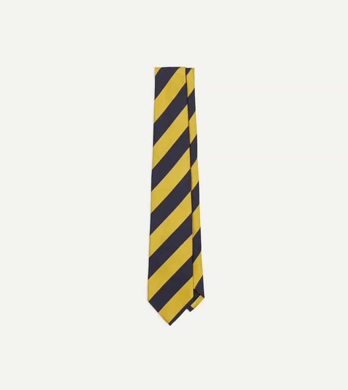 Drake039s Navy And Yellow Broad Stripe Silk Tipped Tie Men Striped Ties