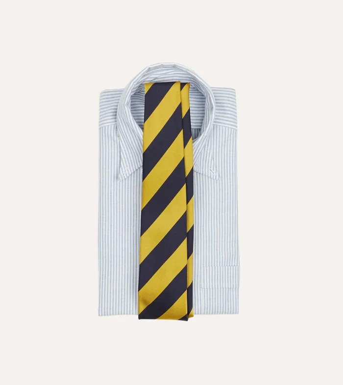 Drake039s Navy And Yellow Broad Stripe Silk Tipped Tie Men Striped Ties