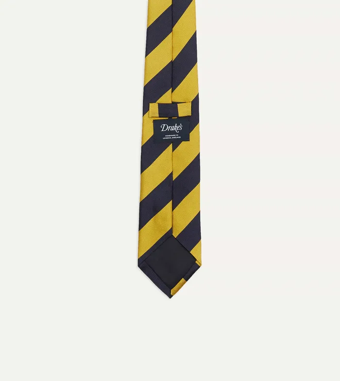 Drake039s Navy And Yellow Broad Stripe Silk Tipped Tie Men Striped Ties