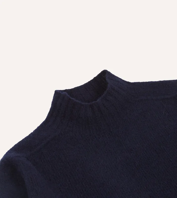 Drake039s Navy Brushed Shetland Mock Neck Jumper Men Knitwear
