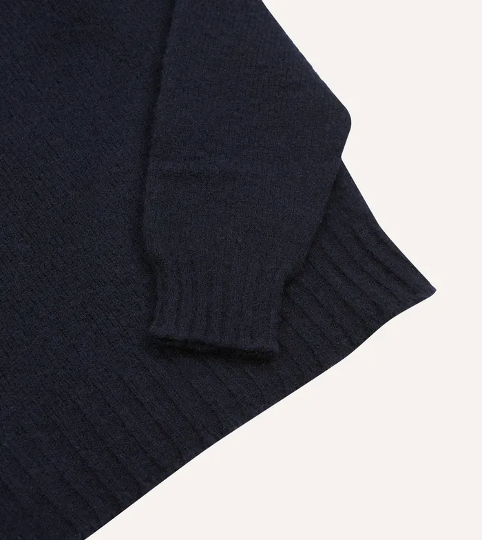 Drake039s Navy Brushed Shetland Mock Neck Jumper Men Knitwear