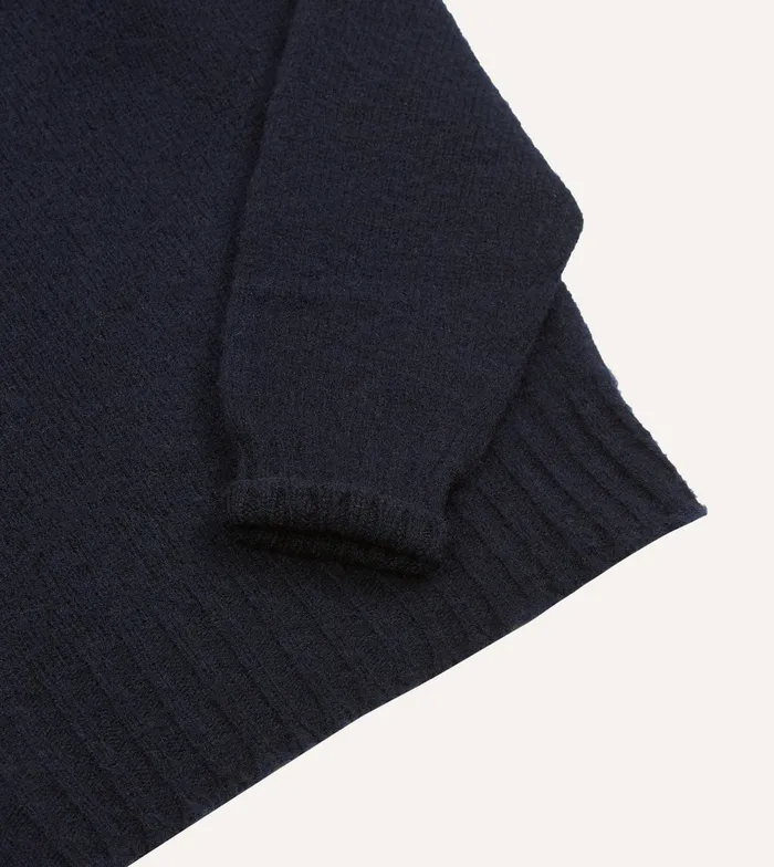 Drake039s Navy Brushed Shetland Mock Neck Jumper Men Knitwear