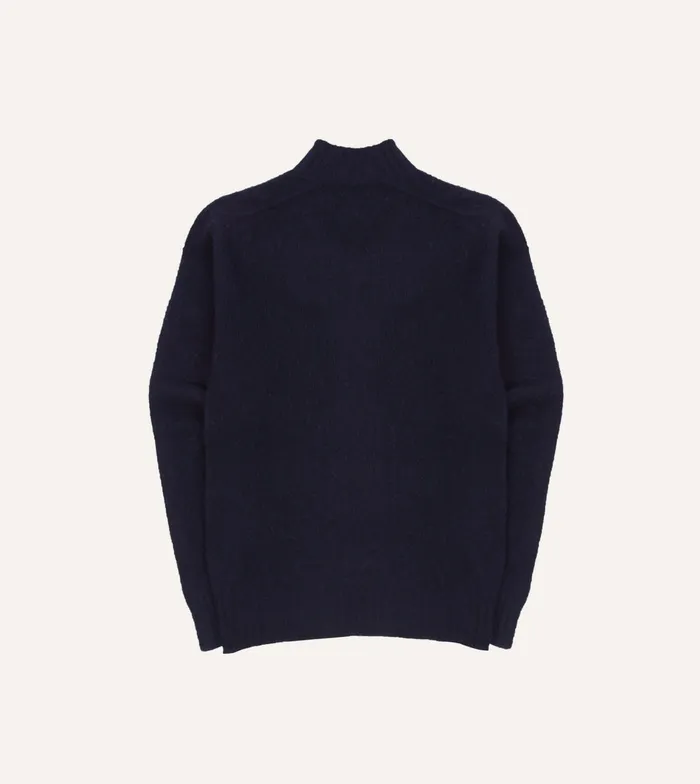 Drake039s Navy Brushed Shetland Mock Neck Jumper Men Knitwear