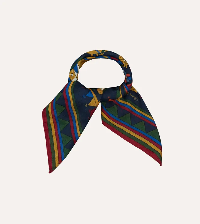Drake039s Navy Buddhist Rider Print WoolSilk Bandana Men Bandanas