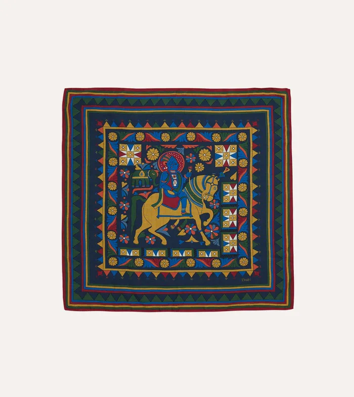 Drake039s Navy Buddhist Rider Print WoolSilk Bandana Men Bandanas